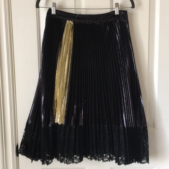 VIVIENNE TAM PLEATED BLACK GOLD MIDI SKIRT S 0 - Picture 3 of 8